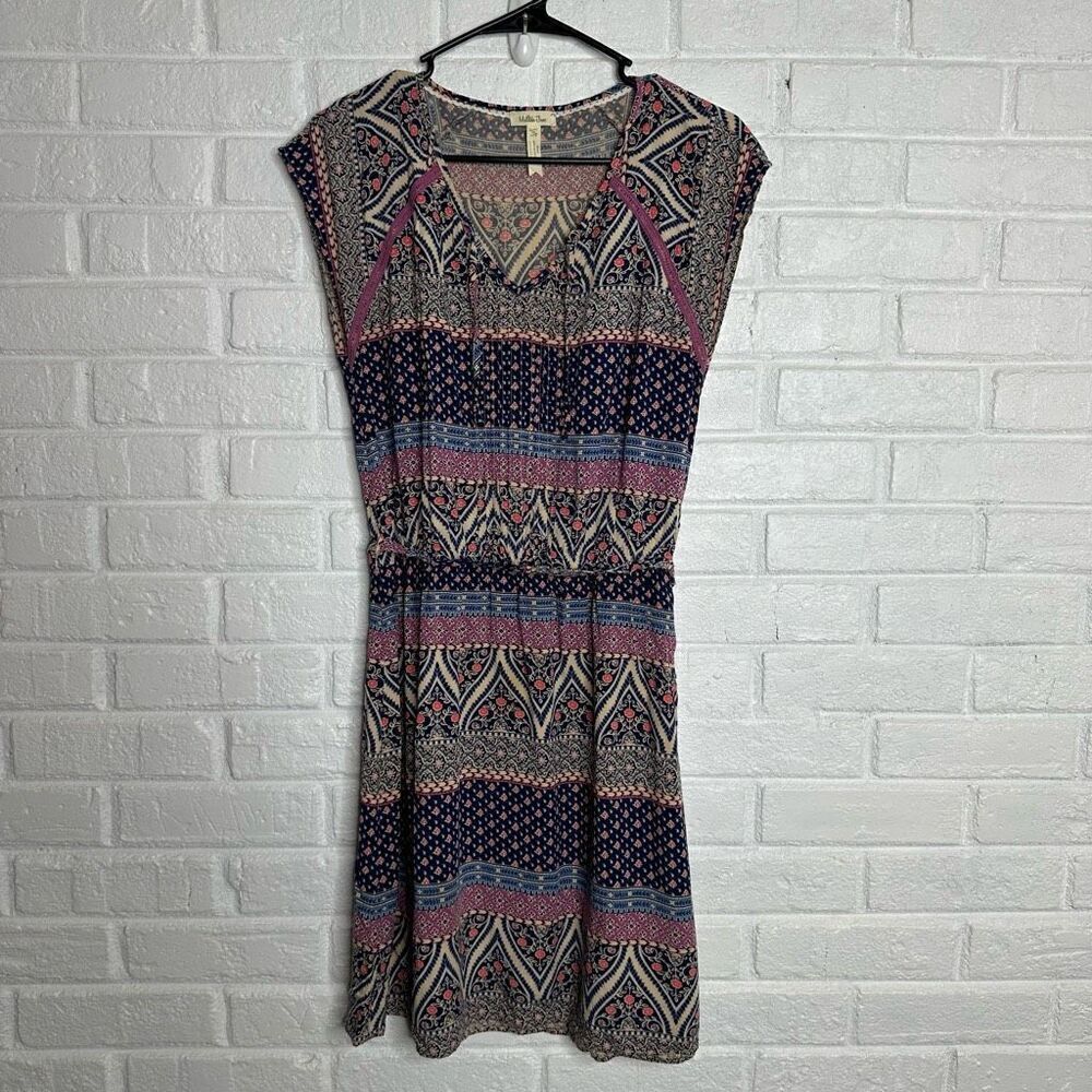 Matilda Jane Joyce Dress Navy & Pink Cap Sleeves Belted Floral size‎ Medium